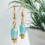 Pale Blue Pearlised Glass Dangle Earrings.