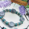Ceramic Grey Teal Tibetan Silver Self-Tie Adjustable Necklace