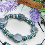 Ceramic Grey Teal Tibetan Silver Self-Tie Adjustable Necklace
