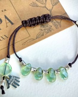 Unique Pearlised Pale Green Lampwork Glass Tibetan Silver Macrame Adjustable Bracelet