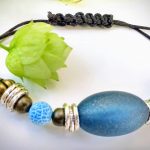 Unique Boho Antiqued Bronze & Blue with Tibetan Silver Adjustable Macrame Bracelet