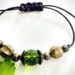 Unique Boho Antiqued Bronze Emerald Green Adjustable Macrame Bracelet