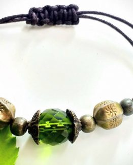Unique Boho Antiqued Bronze Emerald Green Adjustable Macrame Bracelet