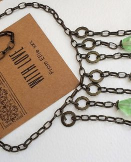 Waterfall Glass Chain Necklace - Boho Unique Antiqued Pastel Green Matt