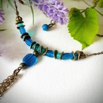 Boho Unique Antiqued Waterfall Matt Green Blue Acrylic Necklace
