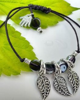 Unique Silvered Brown Lampwork Glass Tibetan Silver Macrame Adjustable Bracelet