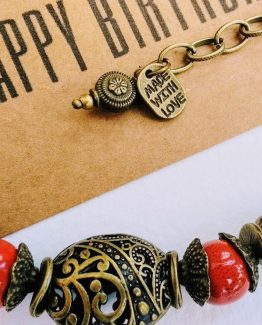 Red Antiqued Unique Ceramic Chain Necklace (Matching Earrings available)