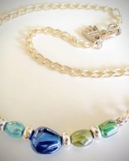 Silver Plated Glass Chain Necklace - Handcrafted Lampwork Pearlised Beaded
