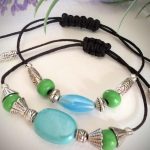 Adjustable Bracelet - Ceramic Acrylic - Unique Turquoise Green - Macrame
