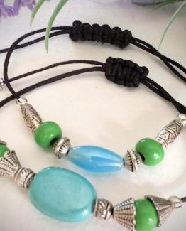 Adjustable Bracelet - Ceramic Acrylic - Unique Turquoise Green - Macrame