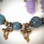 Bow Charm Necklace with Jasper Stone - Teal - Grey Suedette