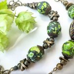 Green Stone Boho Unique Antiqued 'Kisses" or Filigree Chain Necklace (Matching Earrings available)