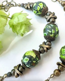 Green Stone Boho Unique Antiqued 'Kisses" or Filigree Chain Necklace (Matching Earrings available)