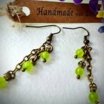 Lime Green Stone or Rose Quartz Antiqued Delicate Dangle Earrings (Matching Necklace Available)