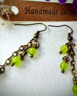 Lime Green Stone or Rose Quartz Antiqued Delicate Dangle Earrings (Matching Necklace Available)
