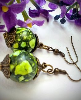 Green Ball Stone Earrings (Matching necklace available)