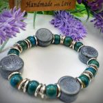 Ceramic Grey Teal Tibetan Sliver Elasticated Adjustable Bracelet