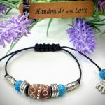 Unique Blue & Tan Tibetan Silver Macrame Adjustable Bracelet