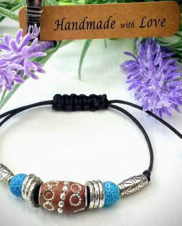 Unique Blue & Tan Tibetan Silver Macrame Adjustable Bracelet