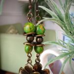 Flower Charm Dangle Earrings - Green Sediment Stone (Matching Necklace Available)