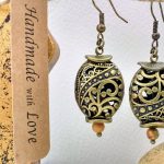 Bronze Filigree Dangle Earrings - Vintage Boho Indie - Personalised Gift Message (Matching necklace available)