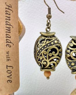 Bronze Filigree Dangle Earrings - Vintage Boho Indie - Personalised Gift Message (Matching necklace available)