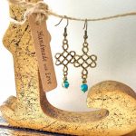 Crucifix Ornate Filigree Antiqued Bronze Blue Jasper Dangle Earrings