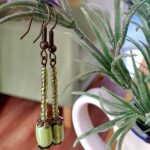 Iridescent Green Glass & Ceramic Dangle Earrings