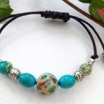 Turquoise Tibetan Silver Adjustable Bracelet -  Macrame  - Unique Handcrafted Blue Sea Jasper